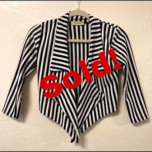 Black and White striped cropped blazer